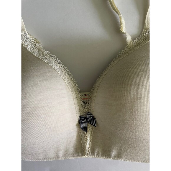 Tommy Hilfiger The Glimpse Wirefree Oatmeal Plunge Bra Padded Lined Lace 34D NWT - Picture 4 of 7